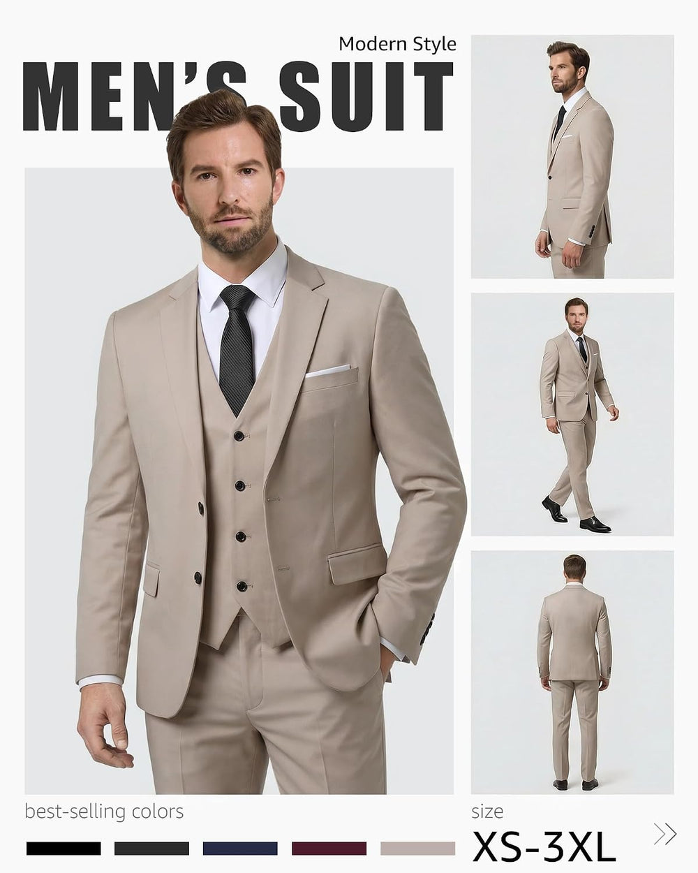 YND two-button three-piece suit in Beige — detail 2