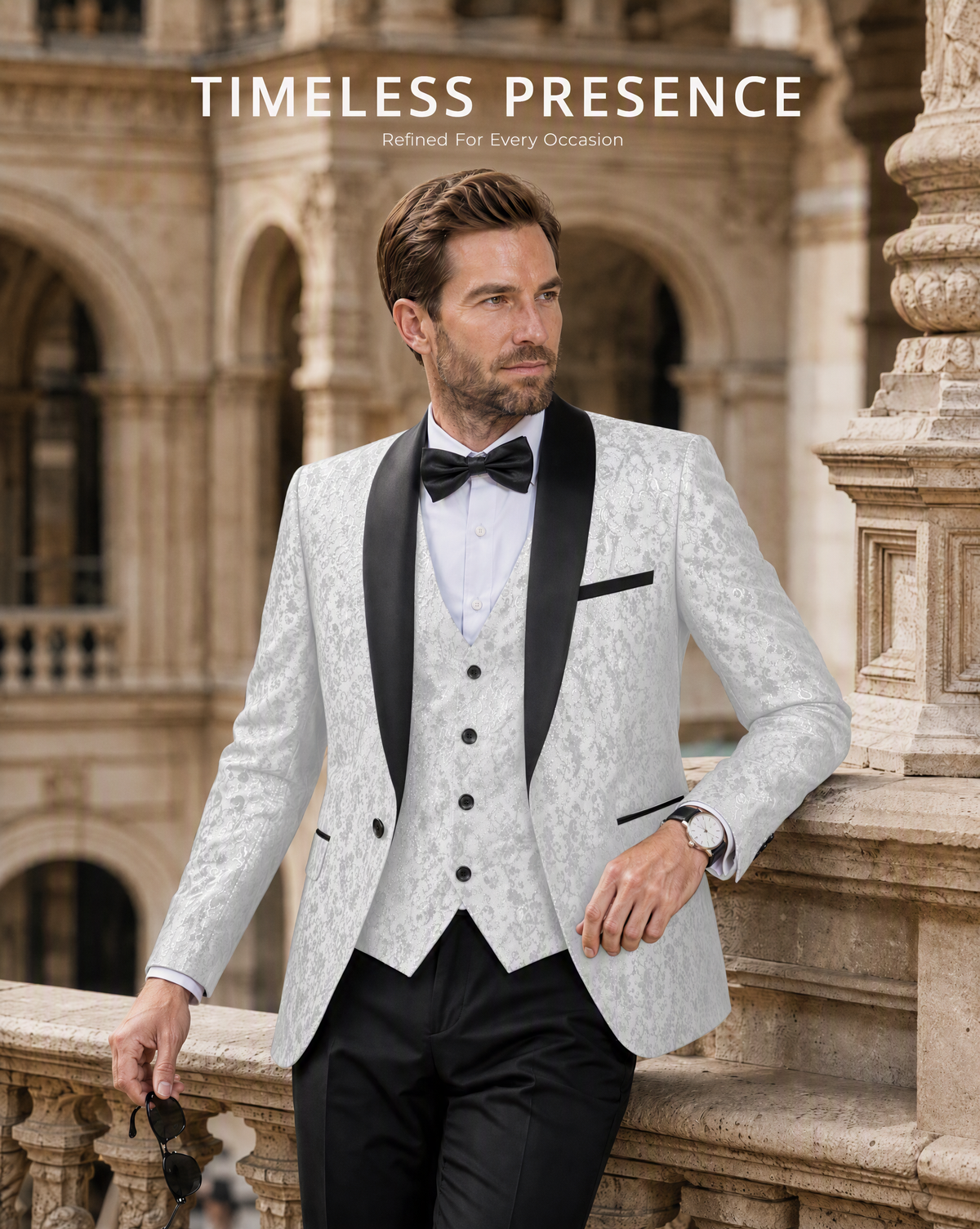 Men's Slim Fit Jacquard Tuxedo 3 Piece Suit
