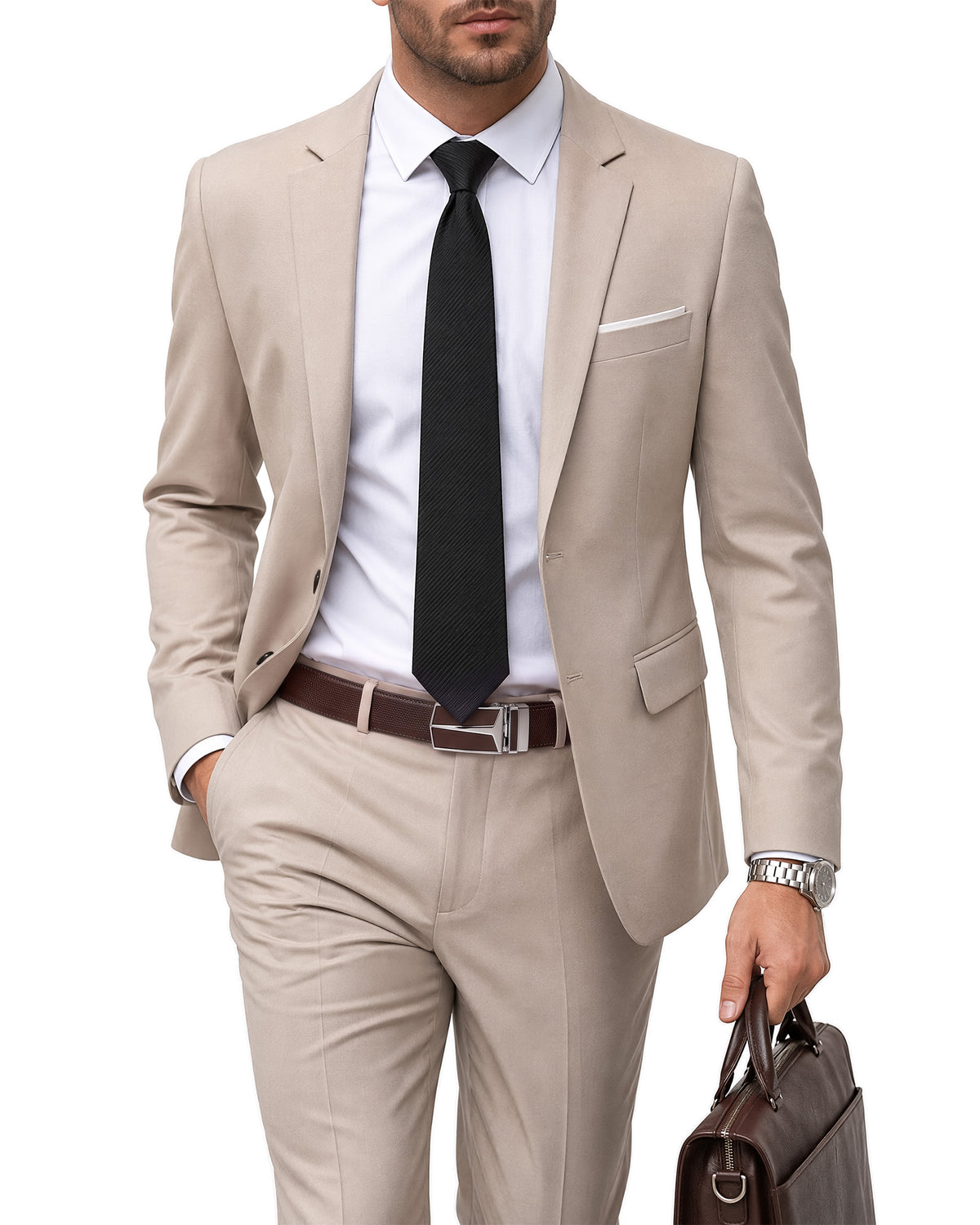 two-button suit jacket paired with a pair of pants