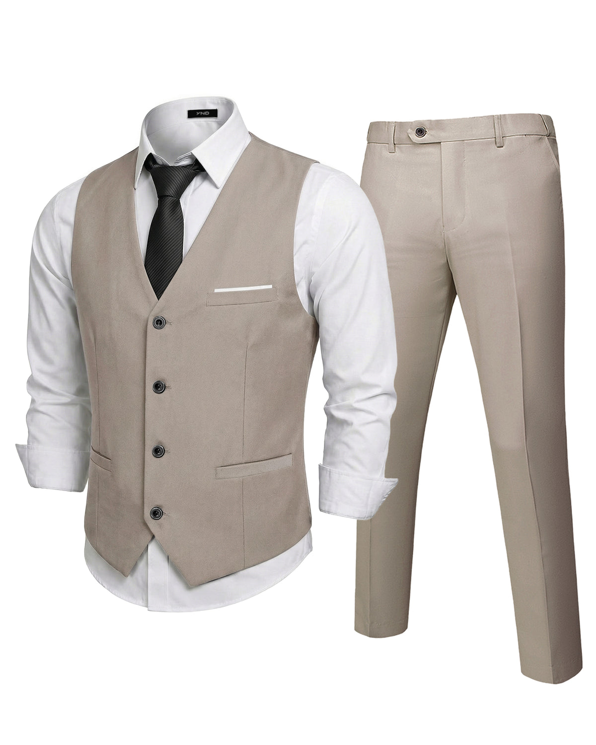 YND Men's 2-Piece Suit, Vest Pants Set for Men, Classic Waistcoat with Tie for Business, Wedding, Prom, Homecoming