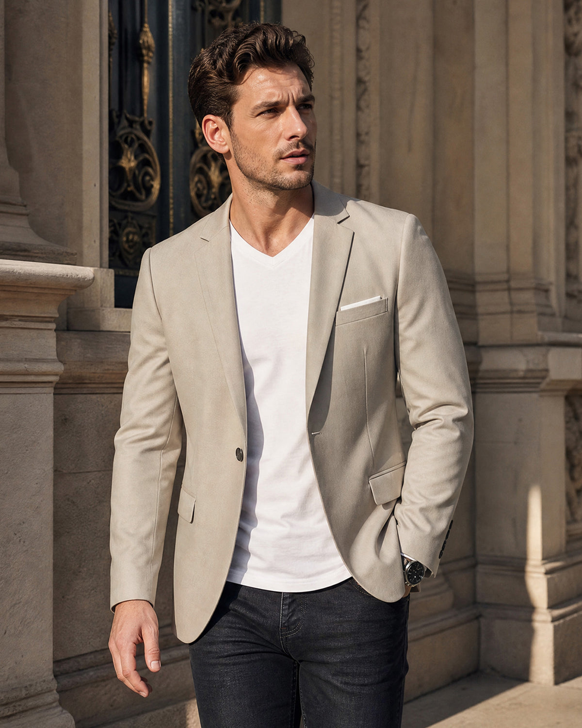 one-button suit jacket