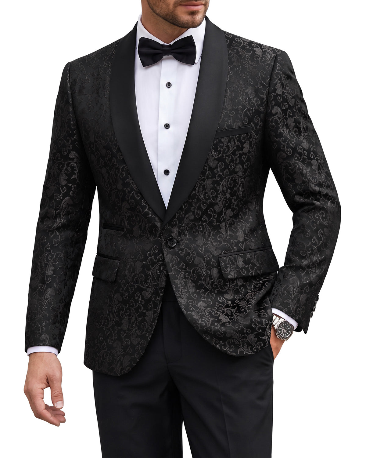  one-button shawl lapel floral jacket, and matching pants