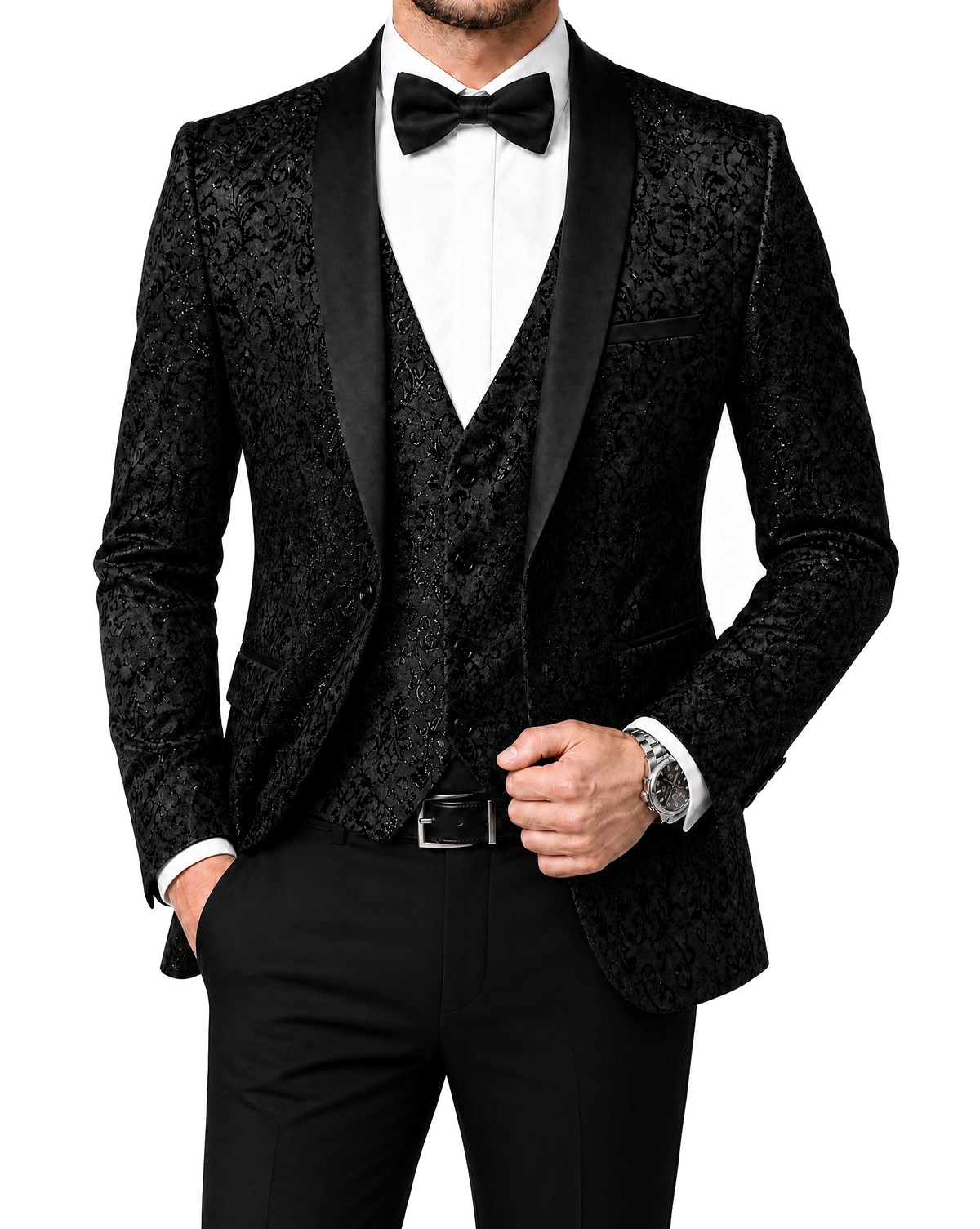 Men's Slim Fit Jacquard Tuxedo 3 Piece Suit
