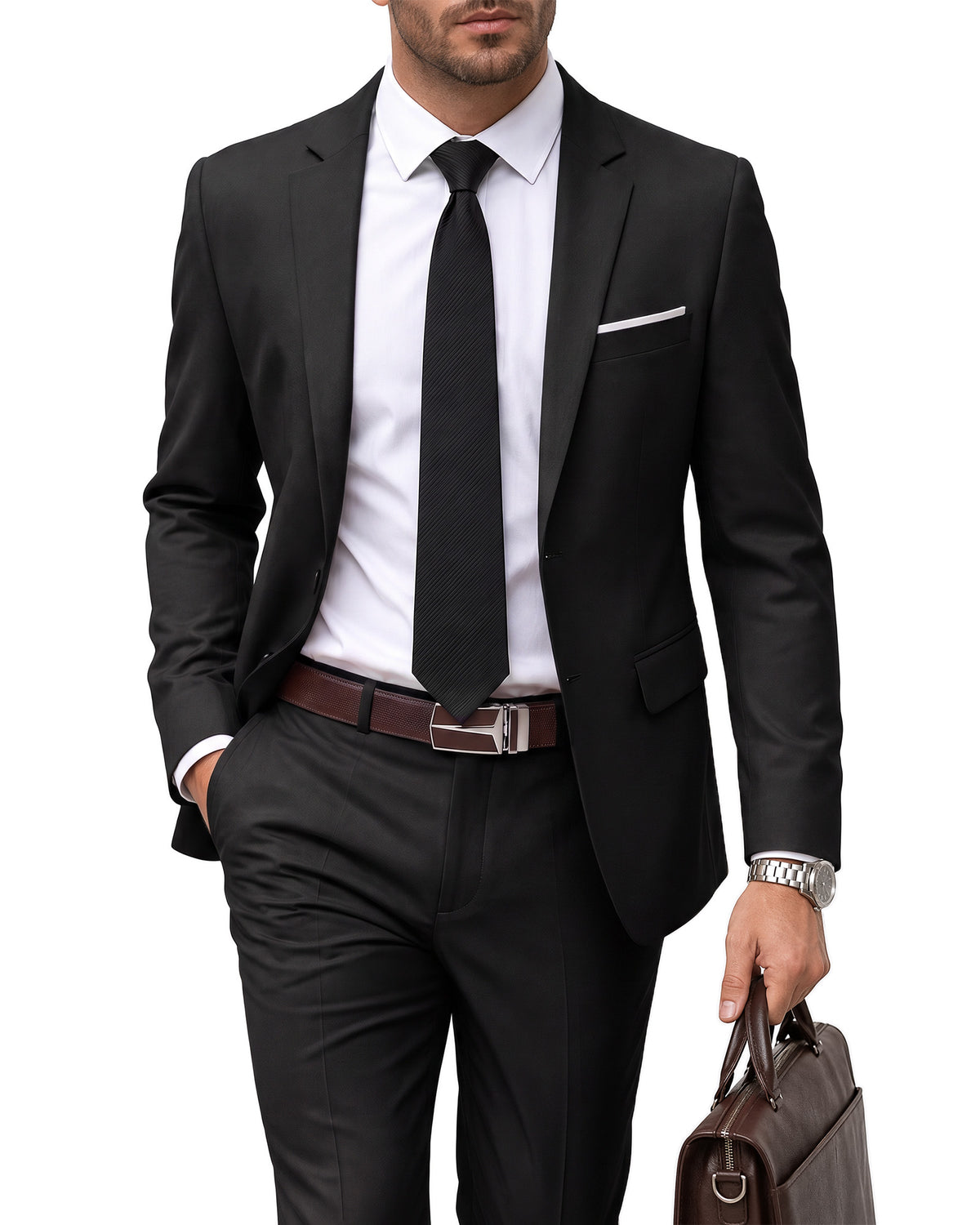 two-button suit jacket paired with a pair of pants
