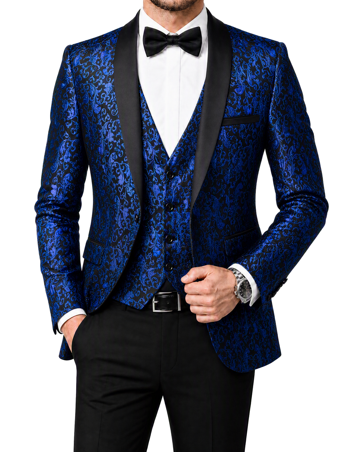 Men's Slim Fit Jacquard Tuxedo 3 Piece Suit