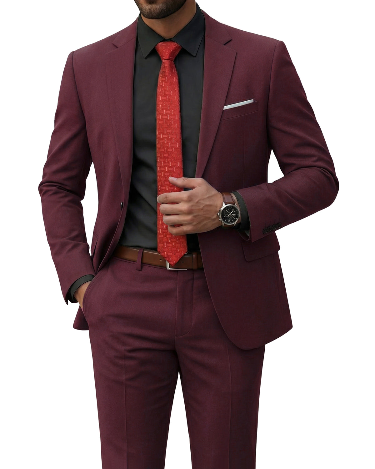 one-button suit jacket paired with a pair of pants