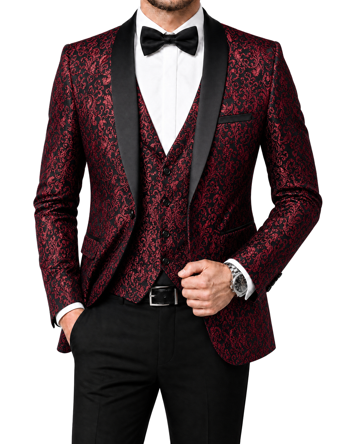 Men's Slim Fit Jacquard Tuxedo 3 Piece Suit