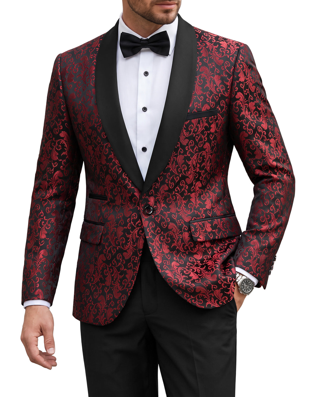  one-button shawl lapel floral jacket, and matching pants