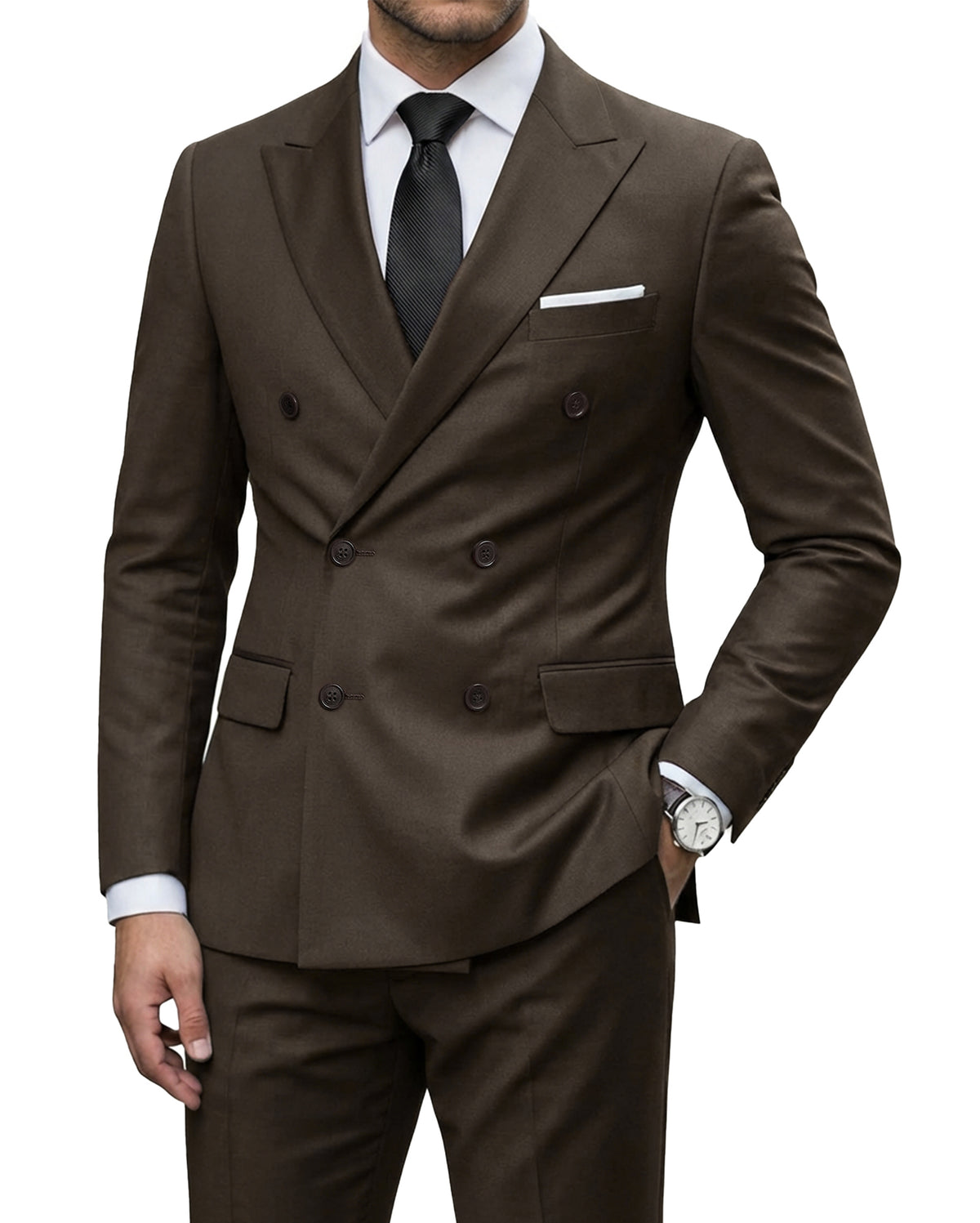 double-breasted suit jacket paired with a pair of pants