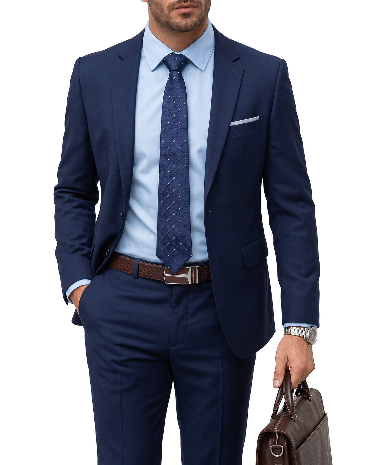 two-button suit jacket paired with a pair of pants