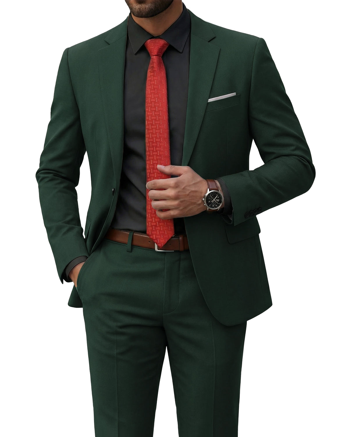 one-button suit jacket paired with a pair of pants