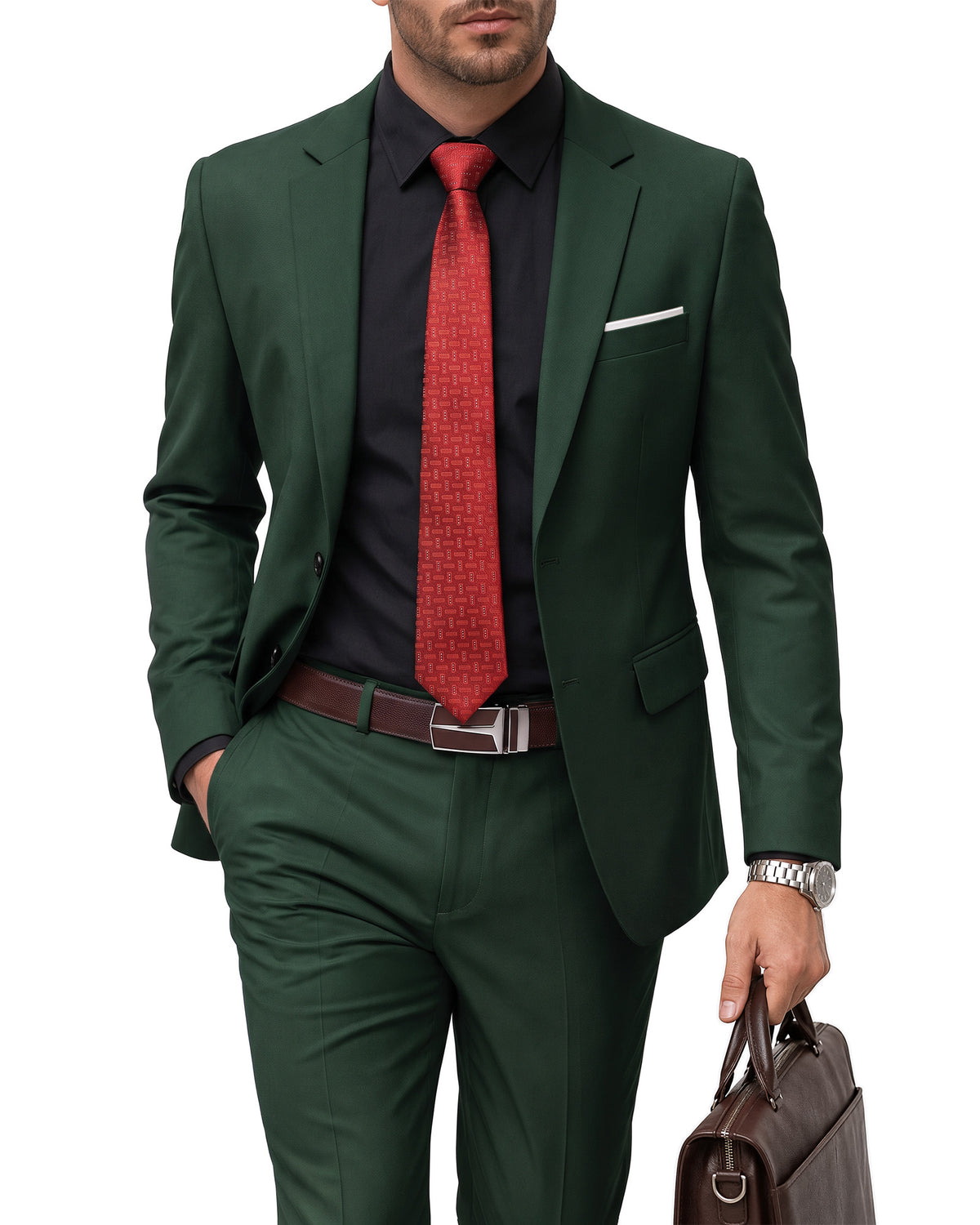 two-button suit jacket paired with a pair of pants