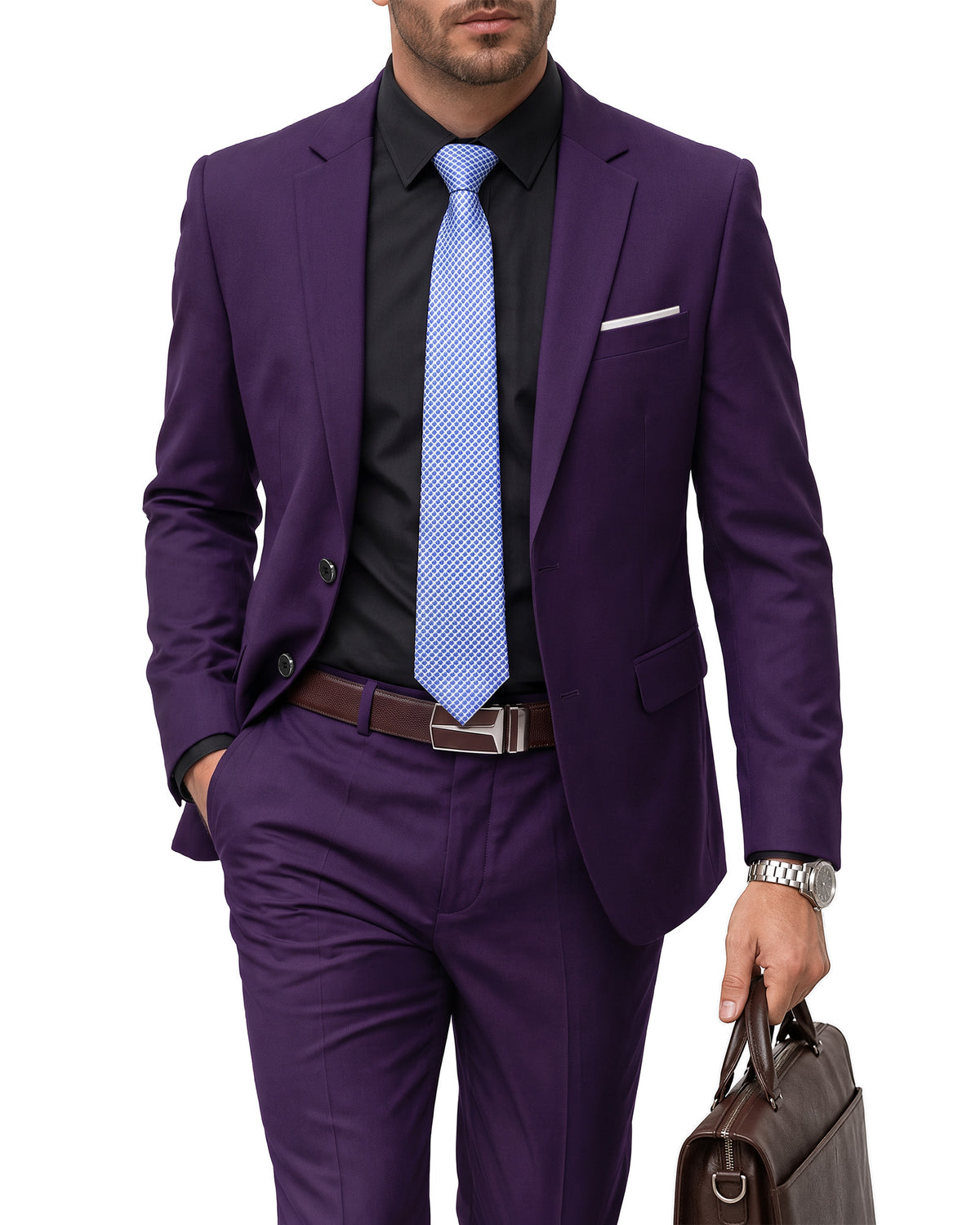 two-button suit jacket paired with a pair of pants