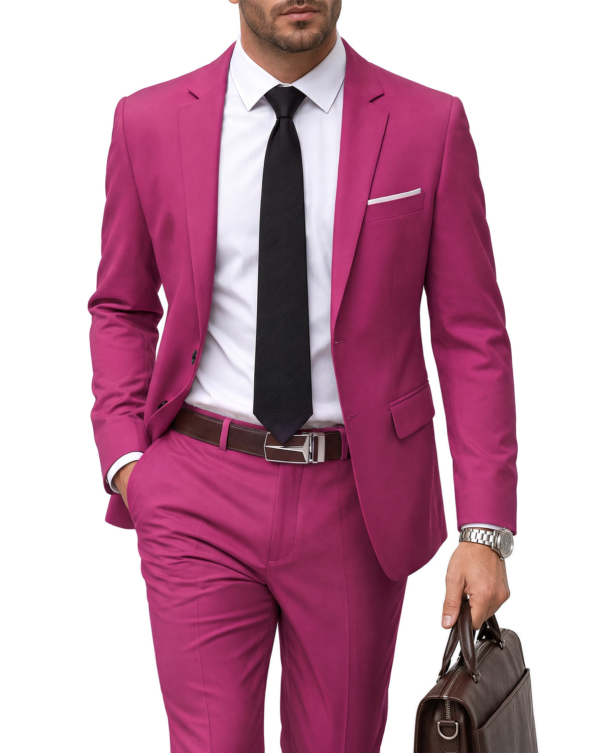 two-button suit jacket paired with a pair of pants