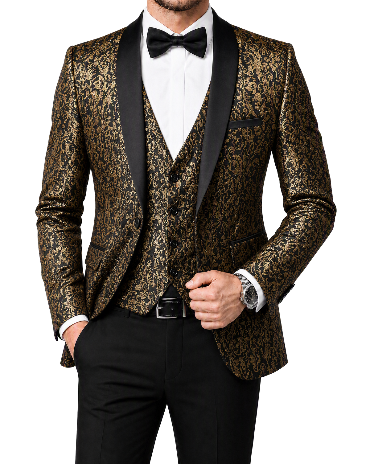 Men's Slim Fit Jacquard Tuxedo 3 Piece Suit