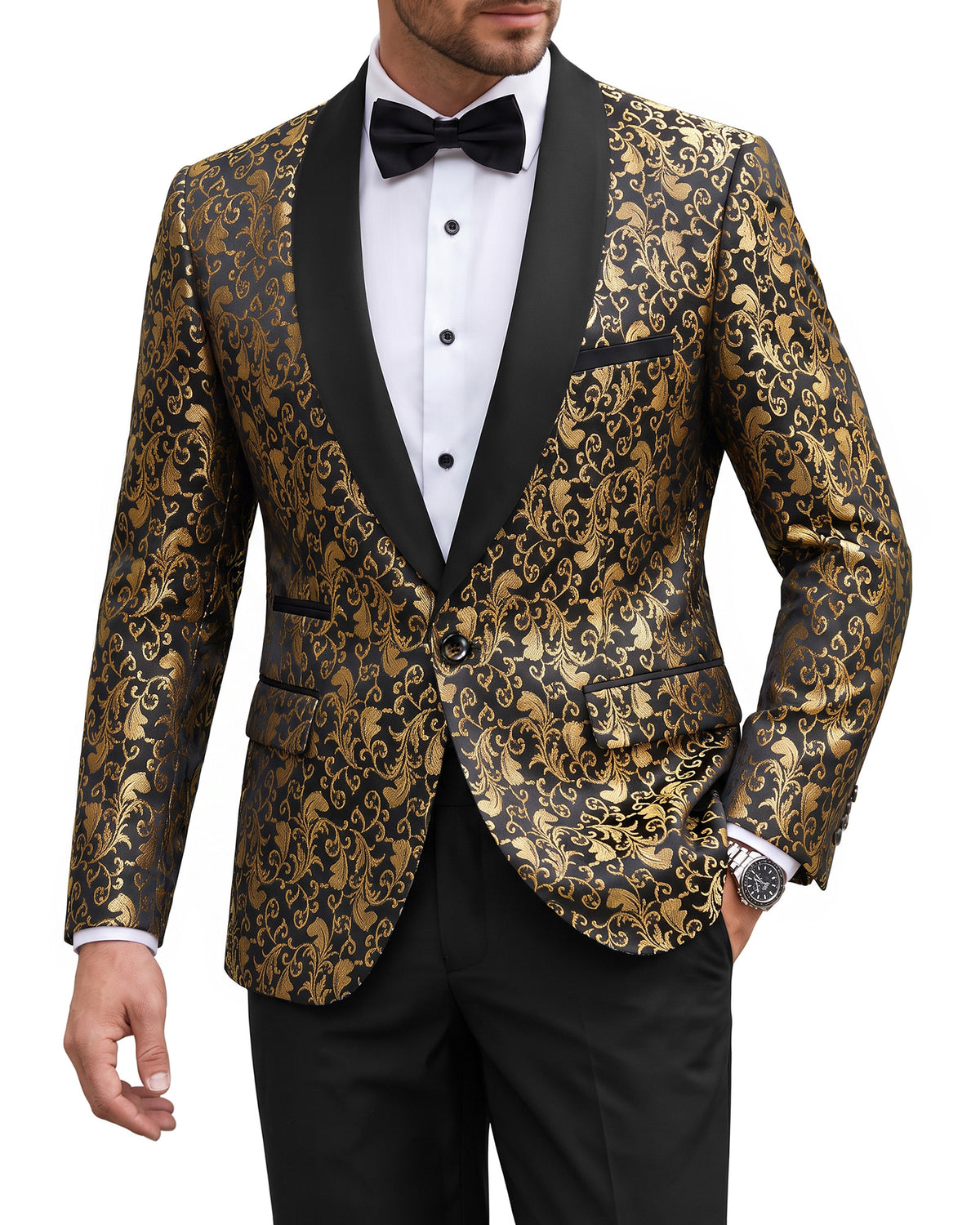  one-button shawl lapel floral jacket, and matching pants