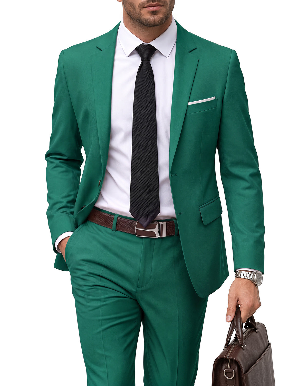 two-button suit jacket paired with a pair of pants