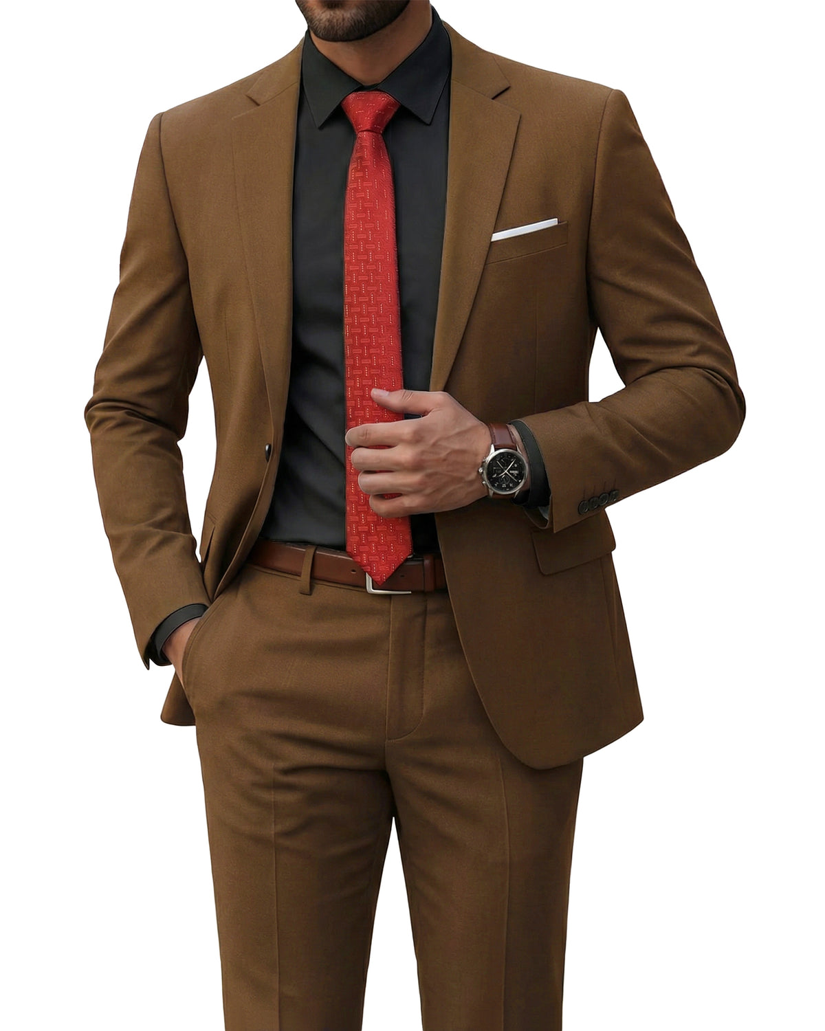 one-button suit jacket paired with a pair of pants