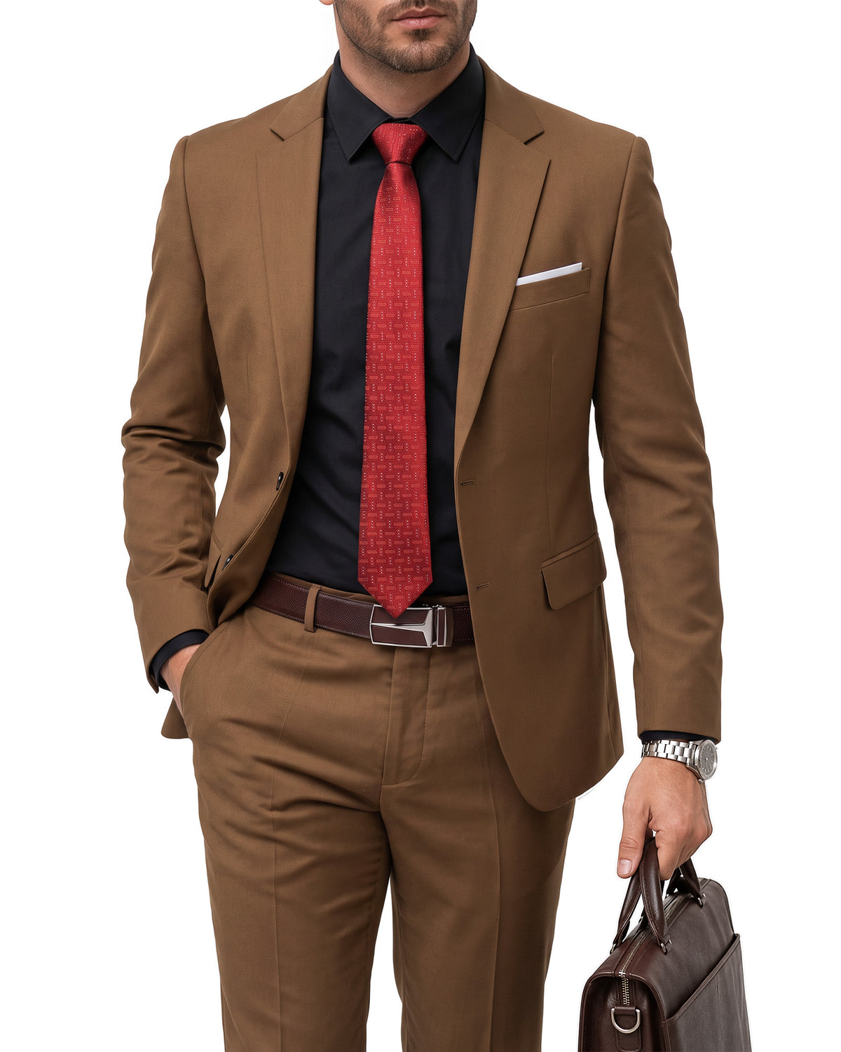 two-button suit jacket paired with a pair of pants
