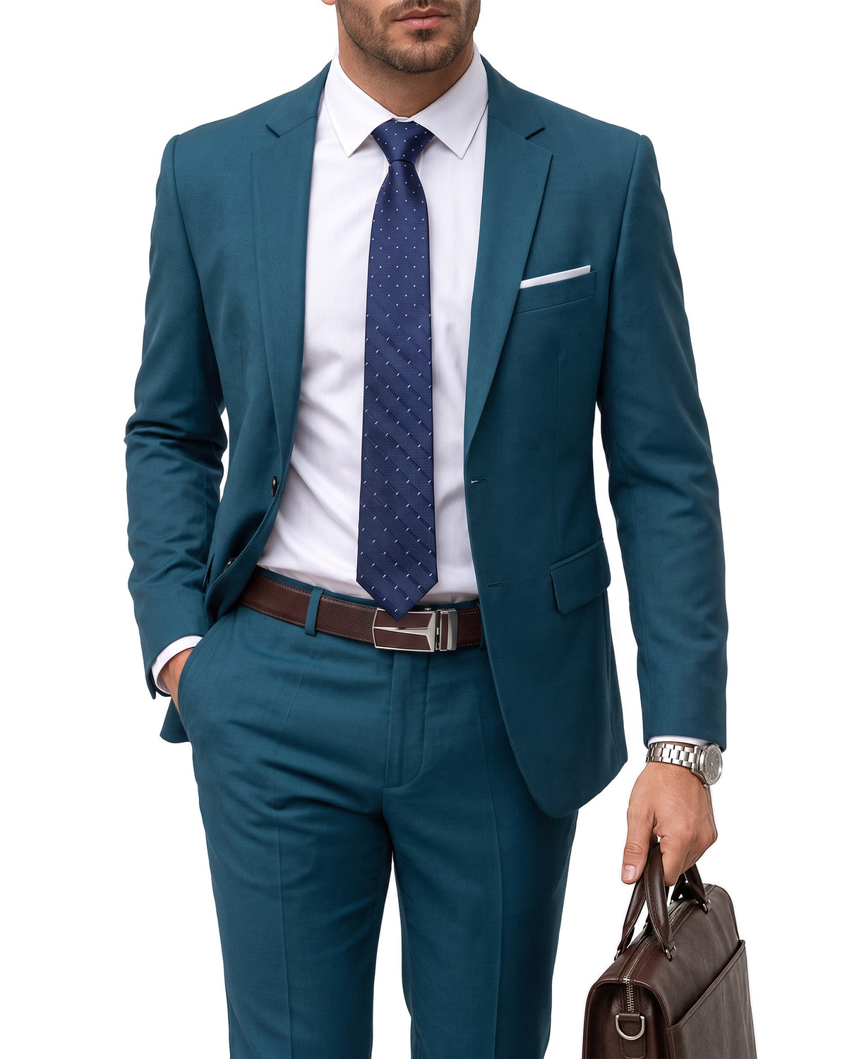 two-button suit jacket paired with a pair of pants
