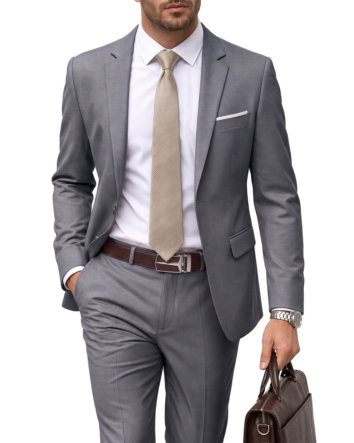 two-button suit jacket paired with a pair of pants