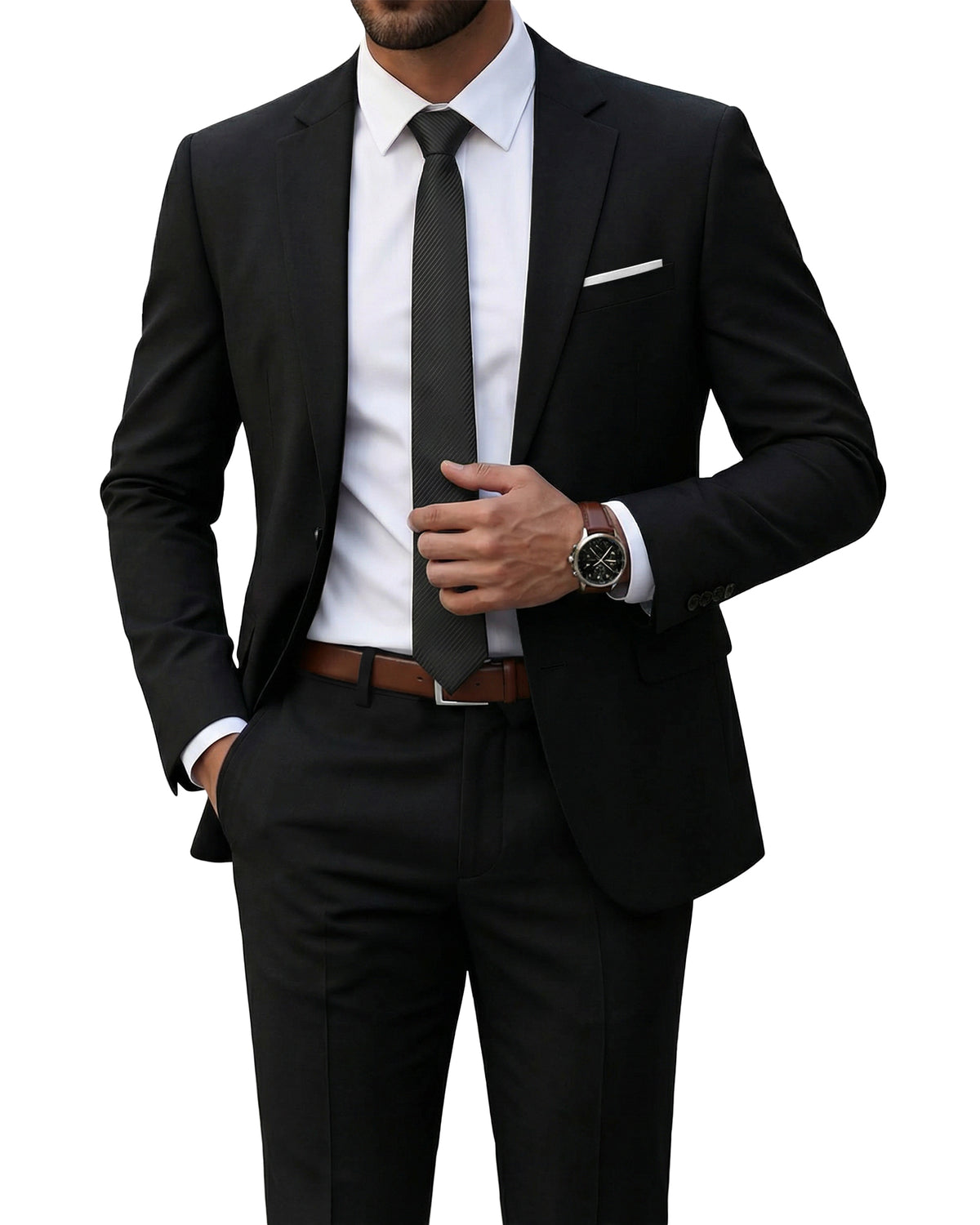 one-button suit jacket paired with a pair of pants