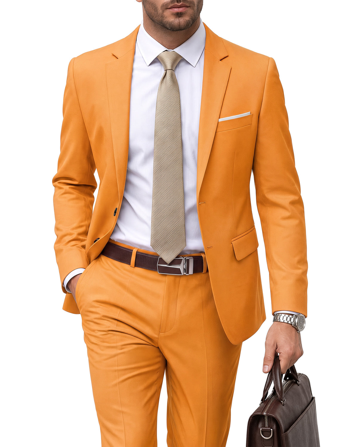 two-button suit jacket paired with a pair of pants