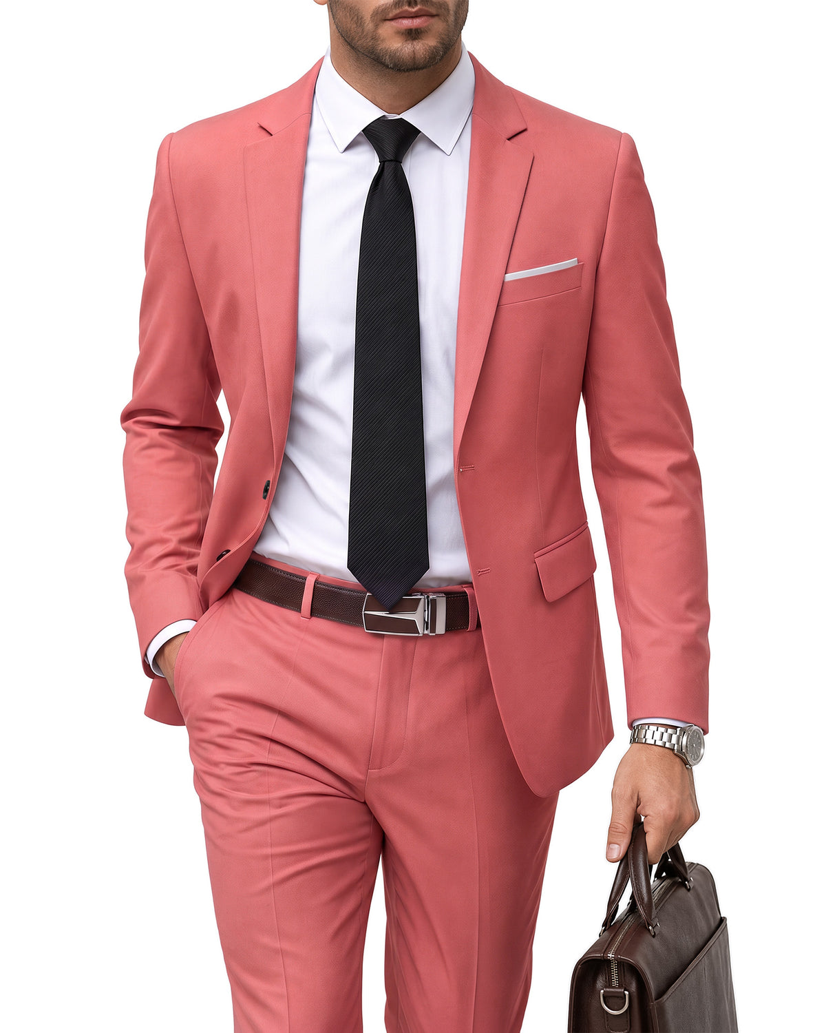 two-button suit jacket paired with a pair of pants