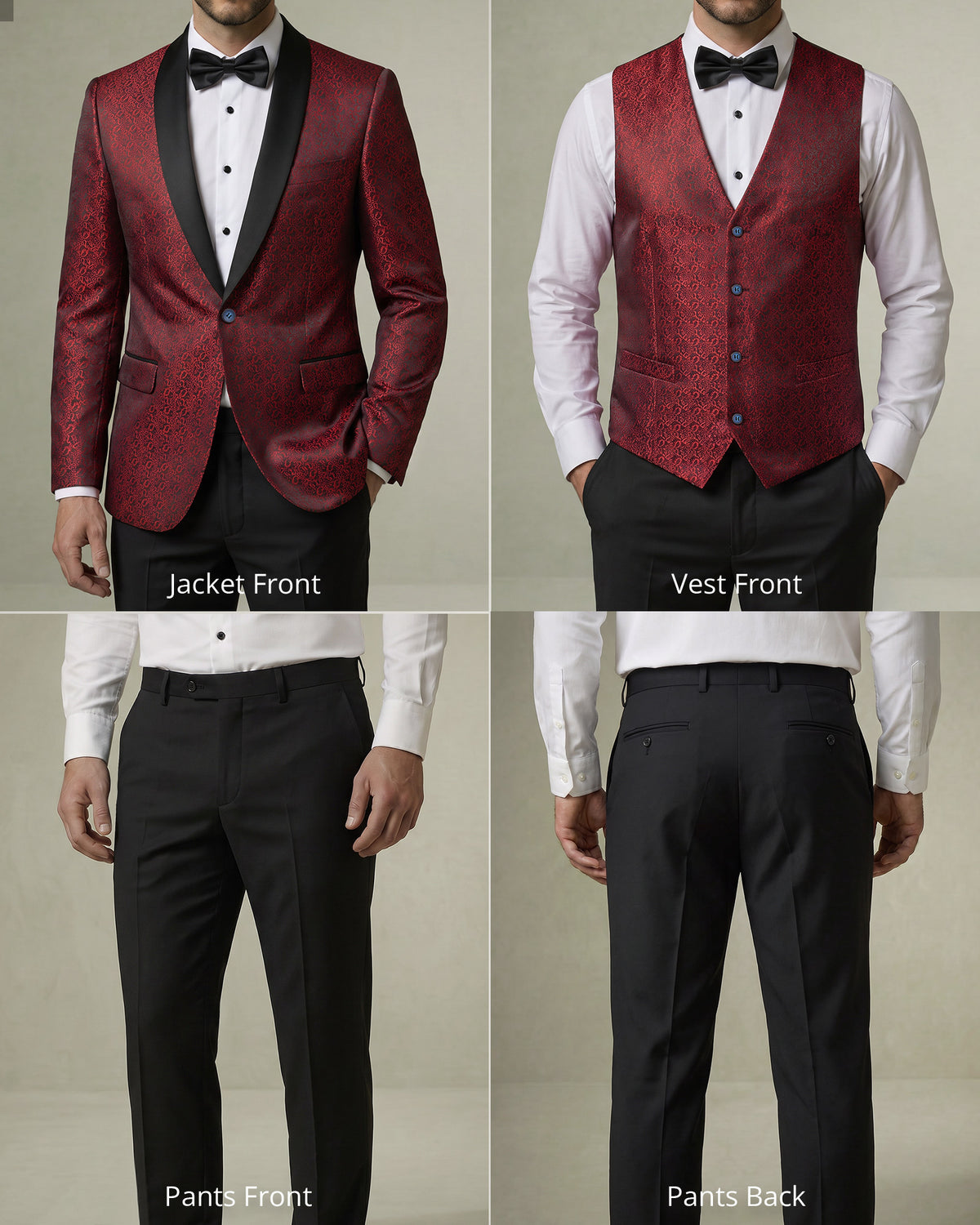 one-button jacket, matching vest, and pants