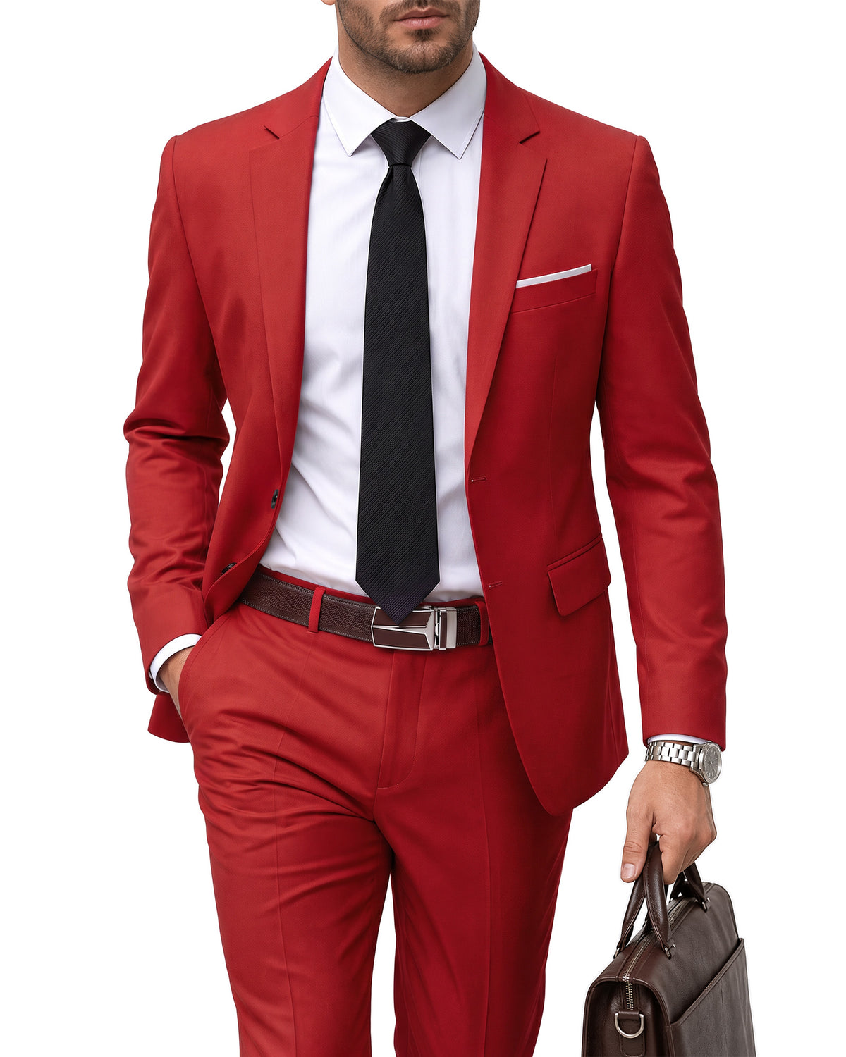 two-button suit jacket paired with a pair of pants