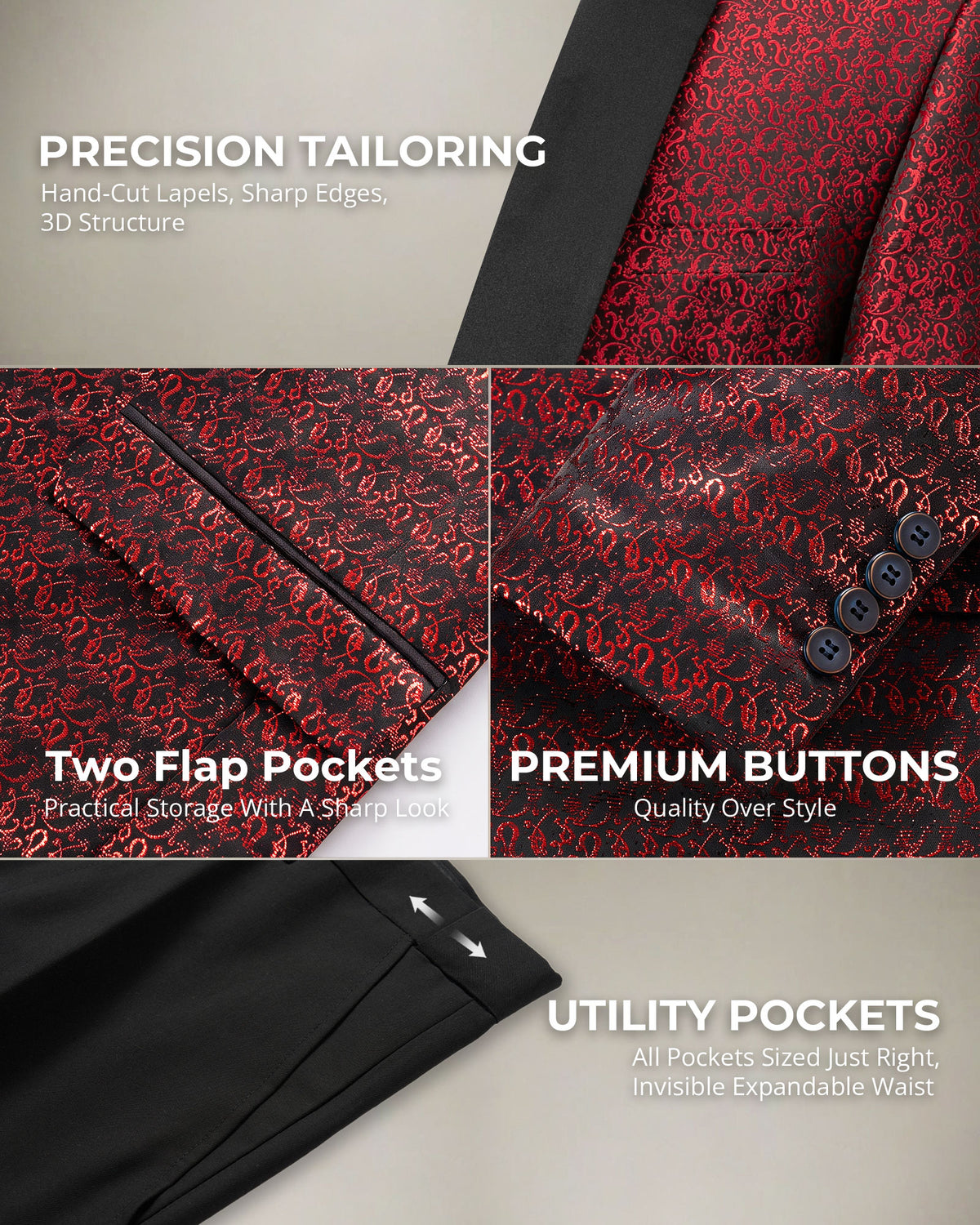 one-button jacket, matching vest, and pants