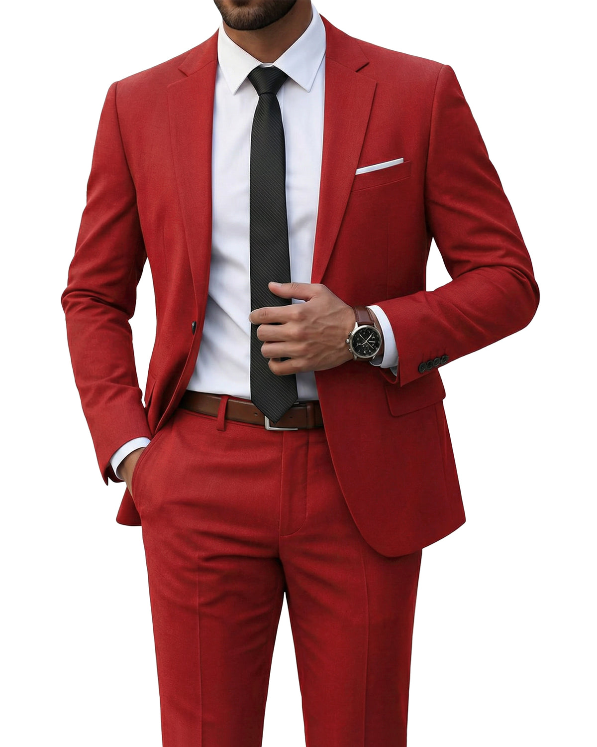 one-button suit jacket paired with a pair of pants