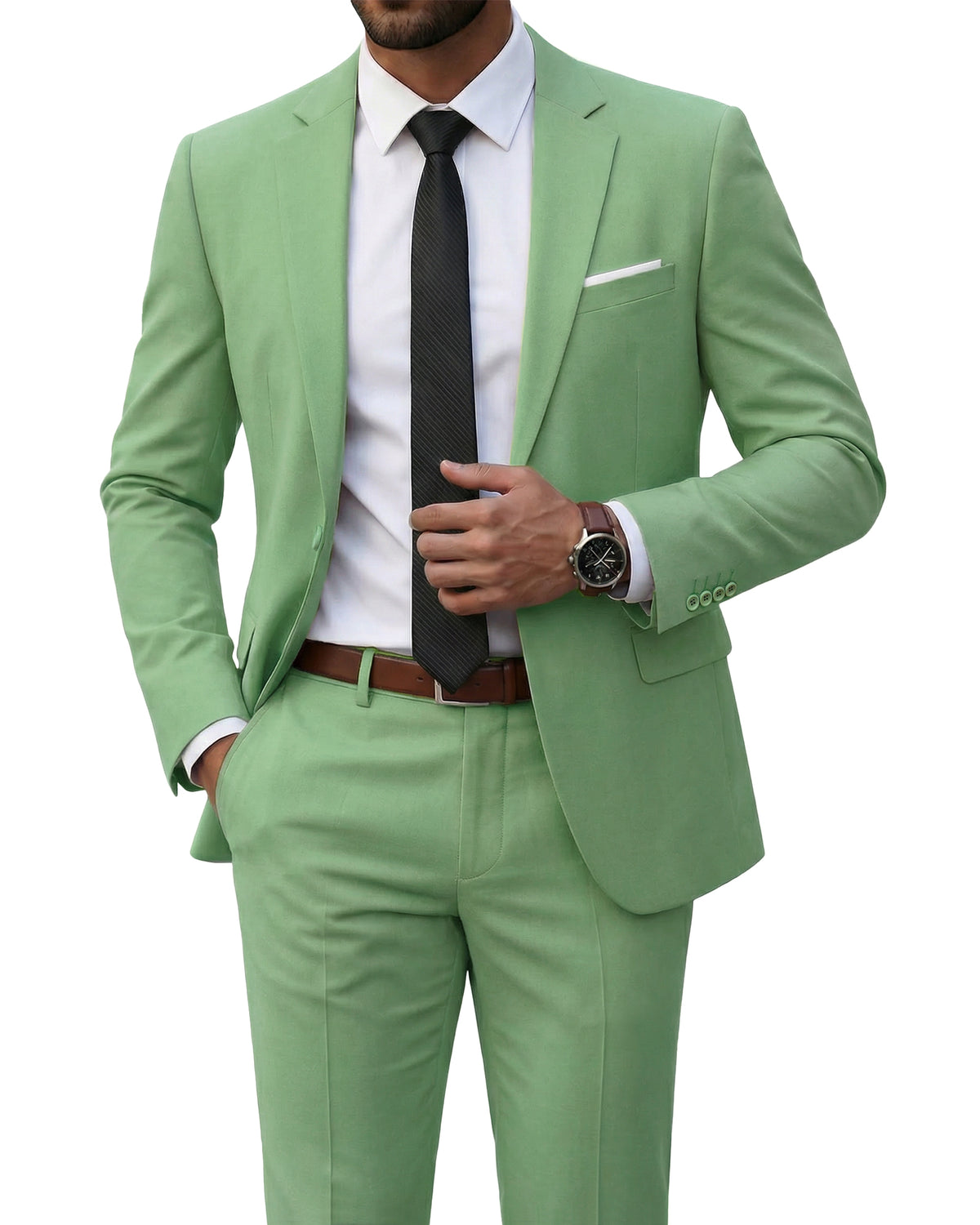 one-button suit jacket paired with a pair of pants