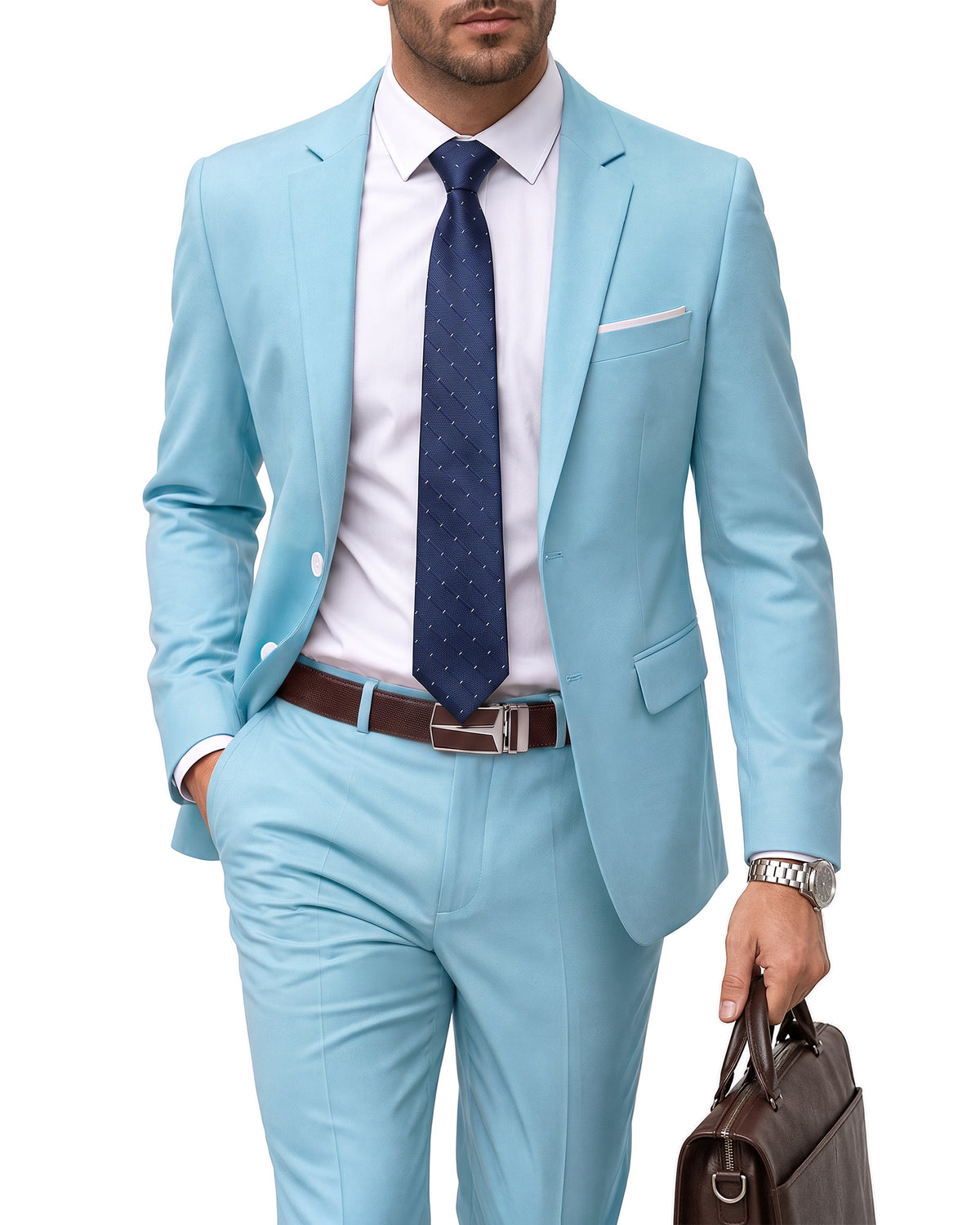 two-button suit jacket paired with a pair of pants