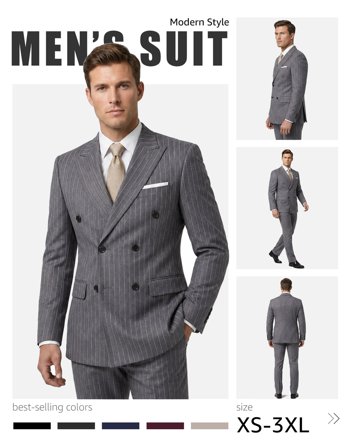 two-button suit jacket with a matching vest and pants