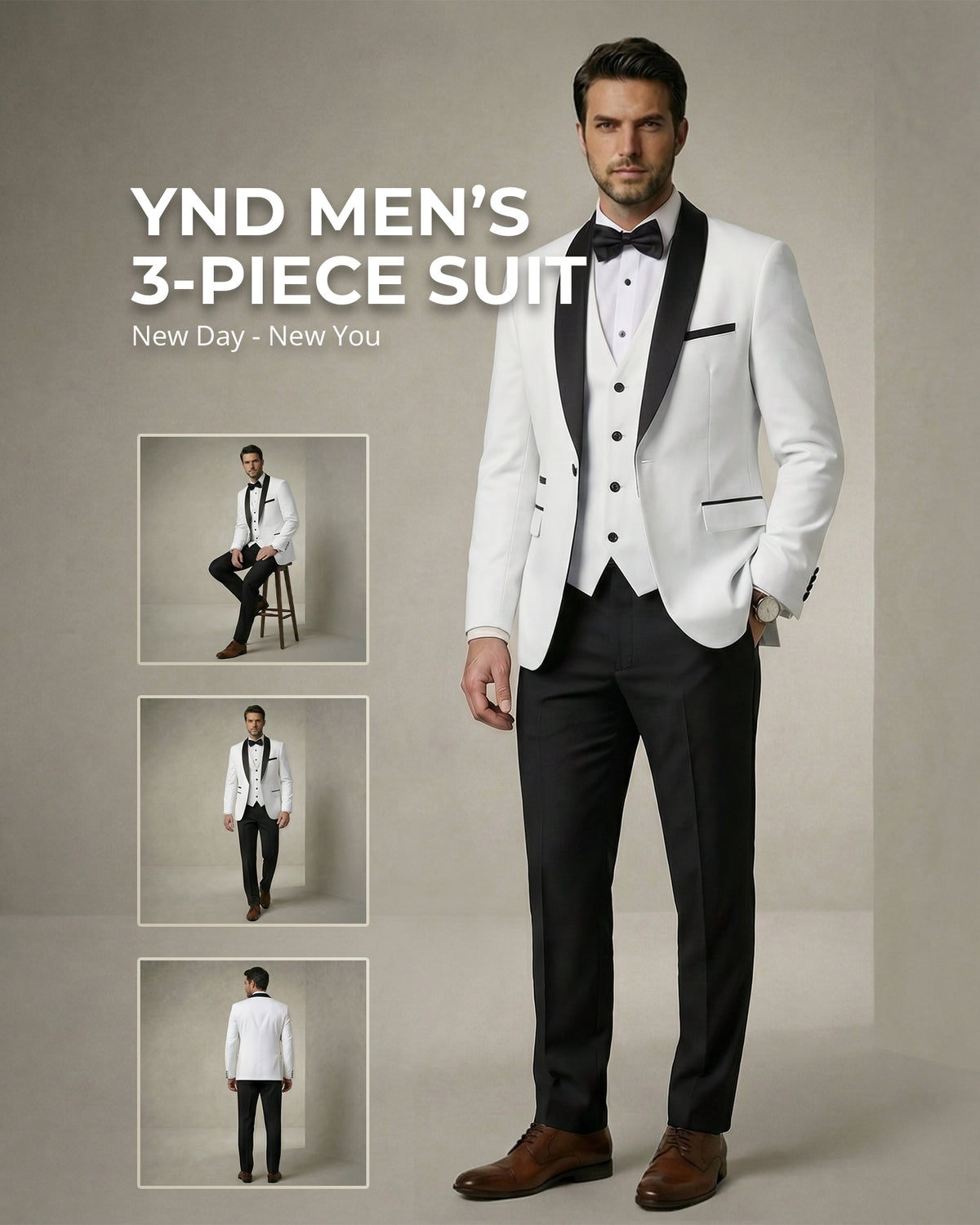 one-button jacket, matching vest, and pants.