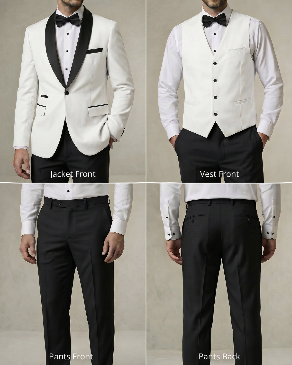 one-button jacket, matching vest, and pants.
