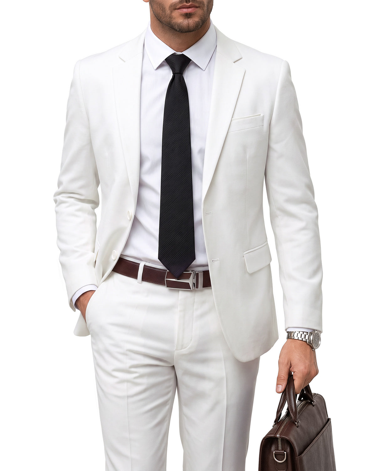 two-button suit jacket paired with a pair of pants