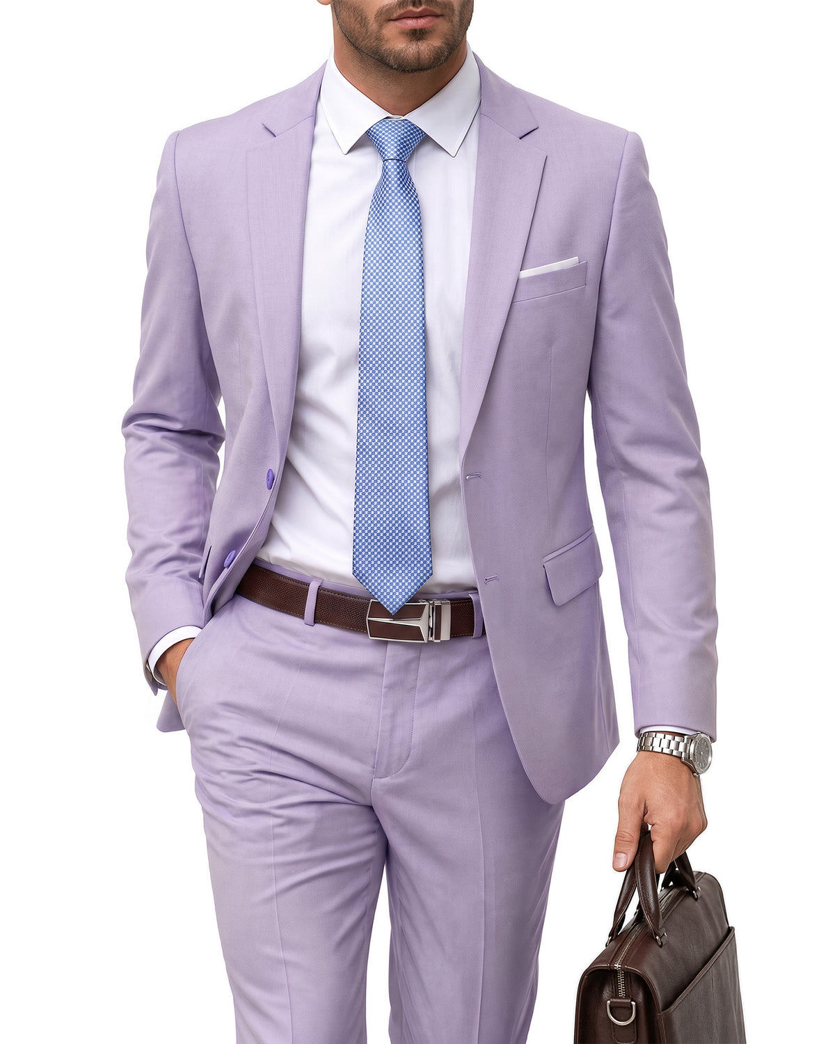 two-button suit jacket paired with a pair of pants