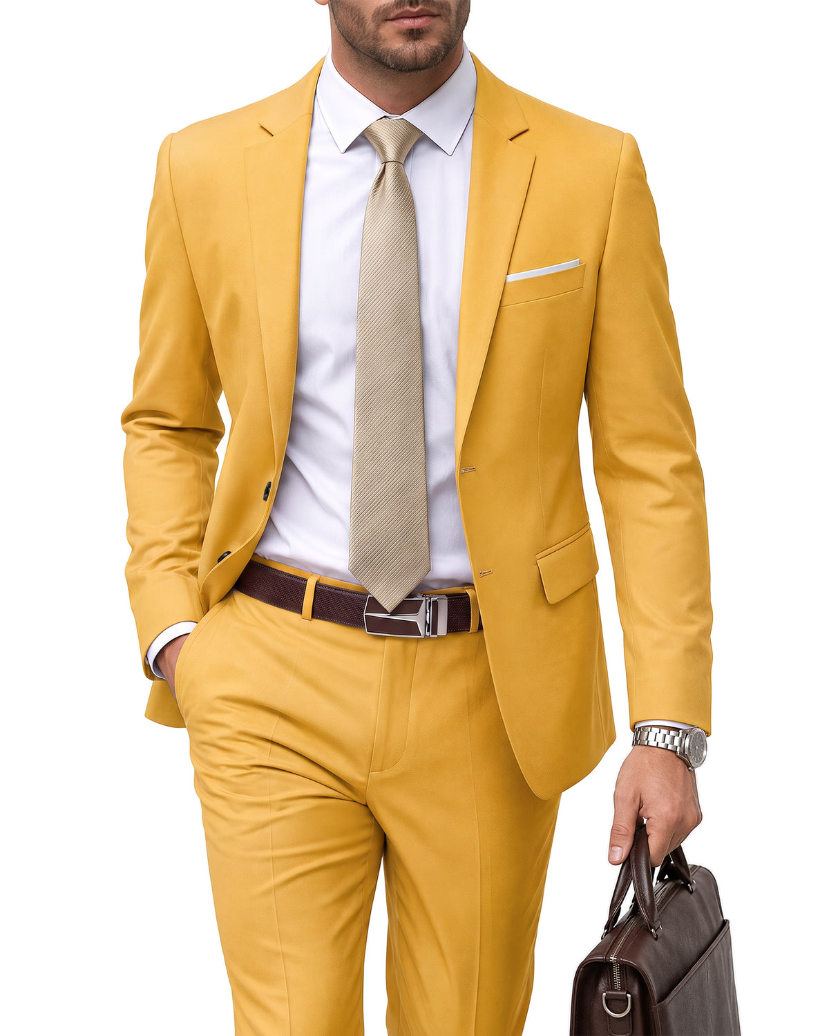 two-button suit jacket paired with a pair of pants