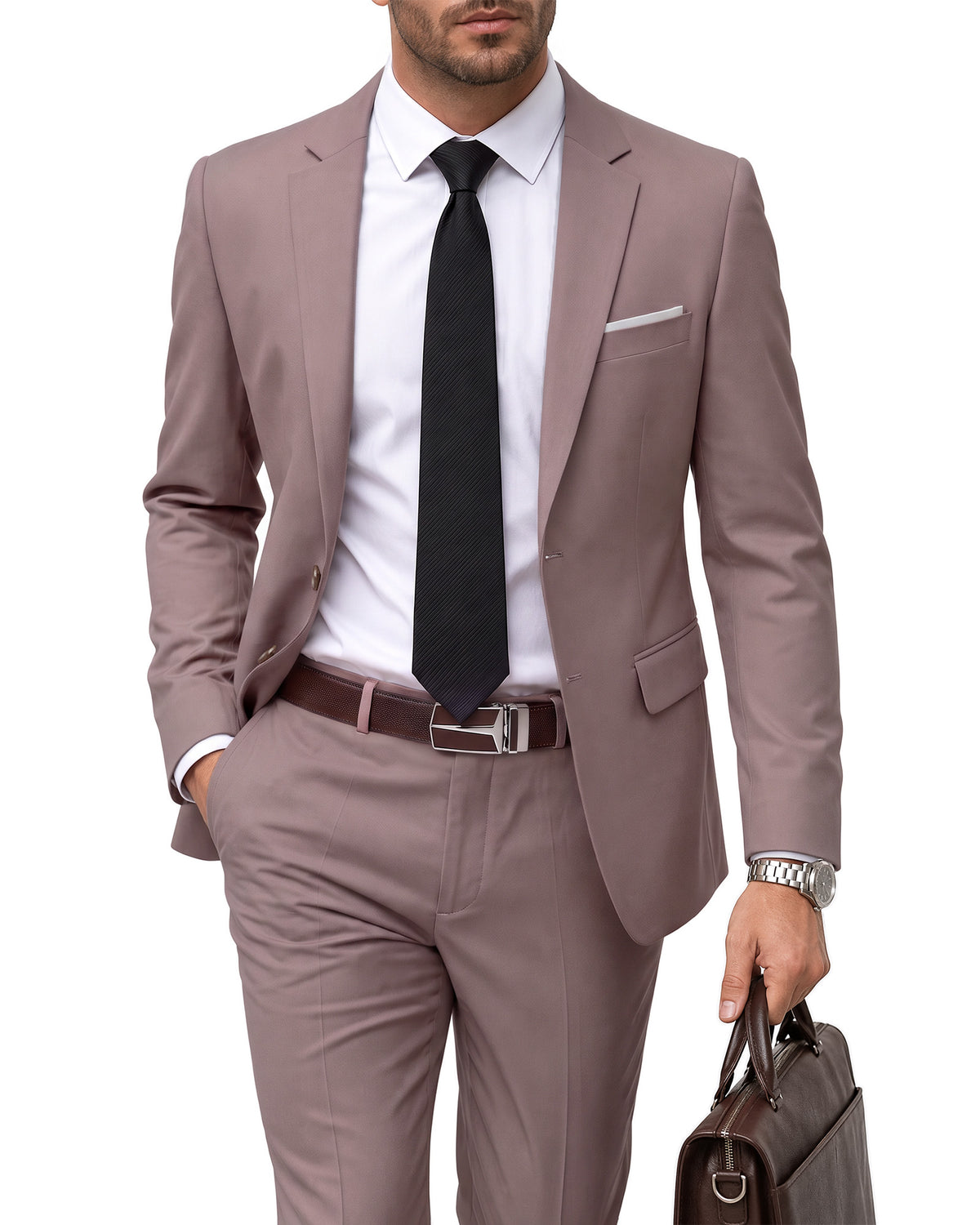 two-button suit jacket paired with a pair of pants