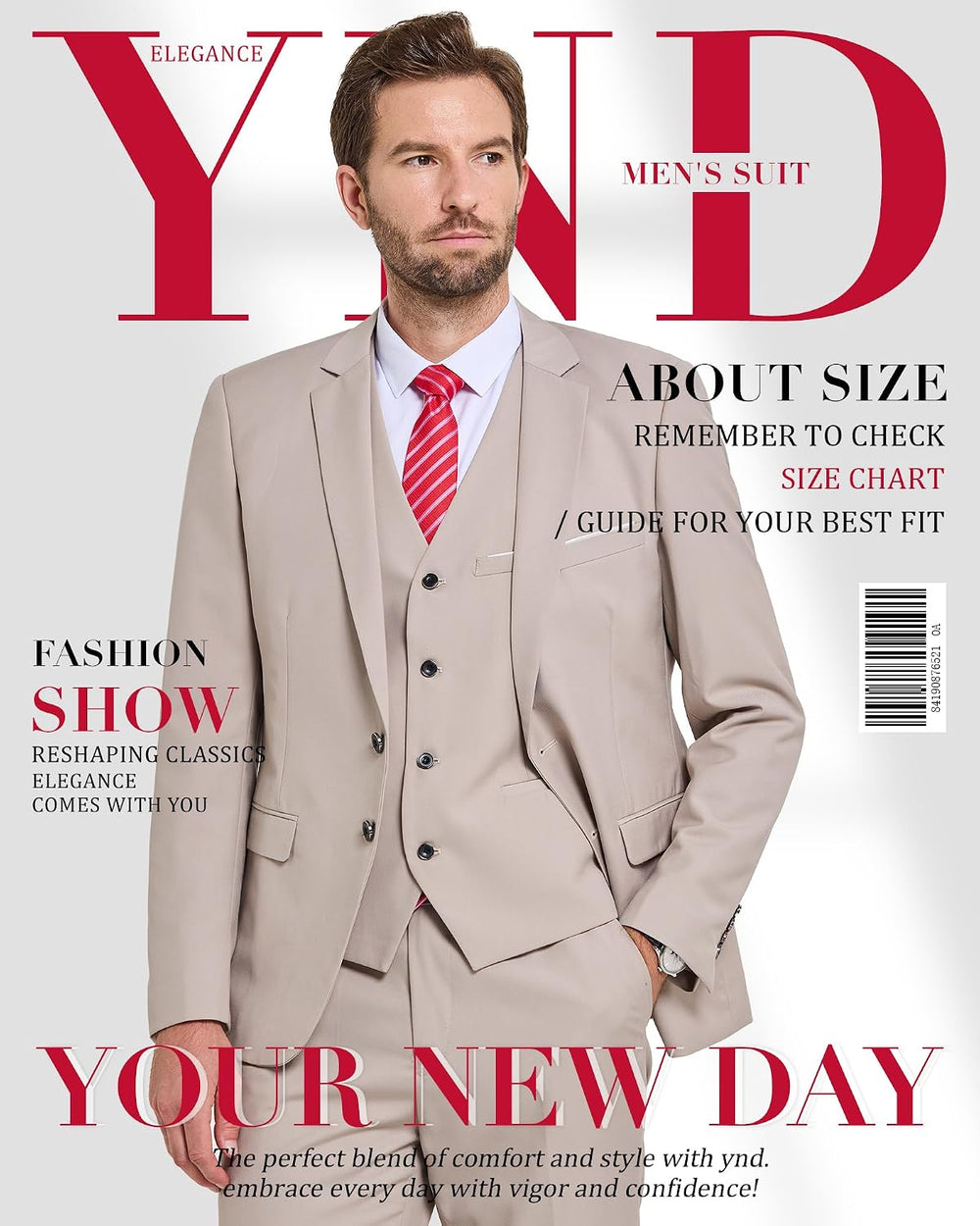 YND two-button three-piece suit in Beige — detail 7
