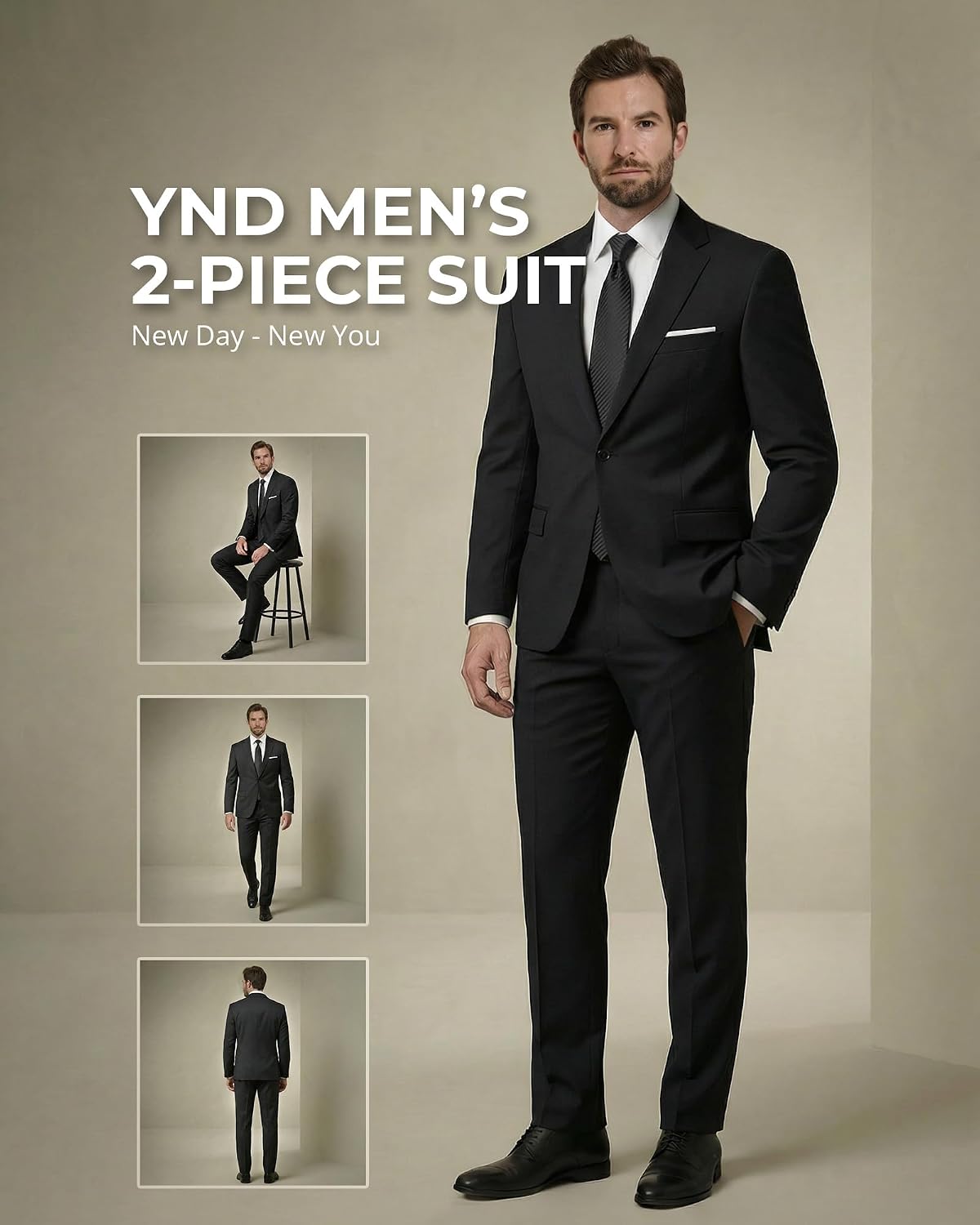 YND one-button two-piece suit in Black — detail 1