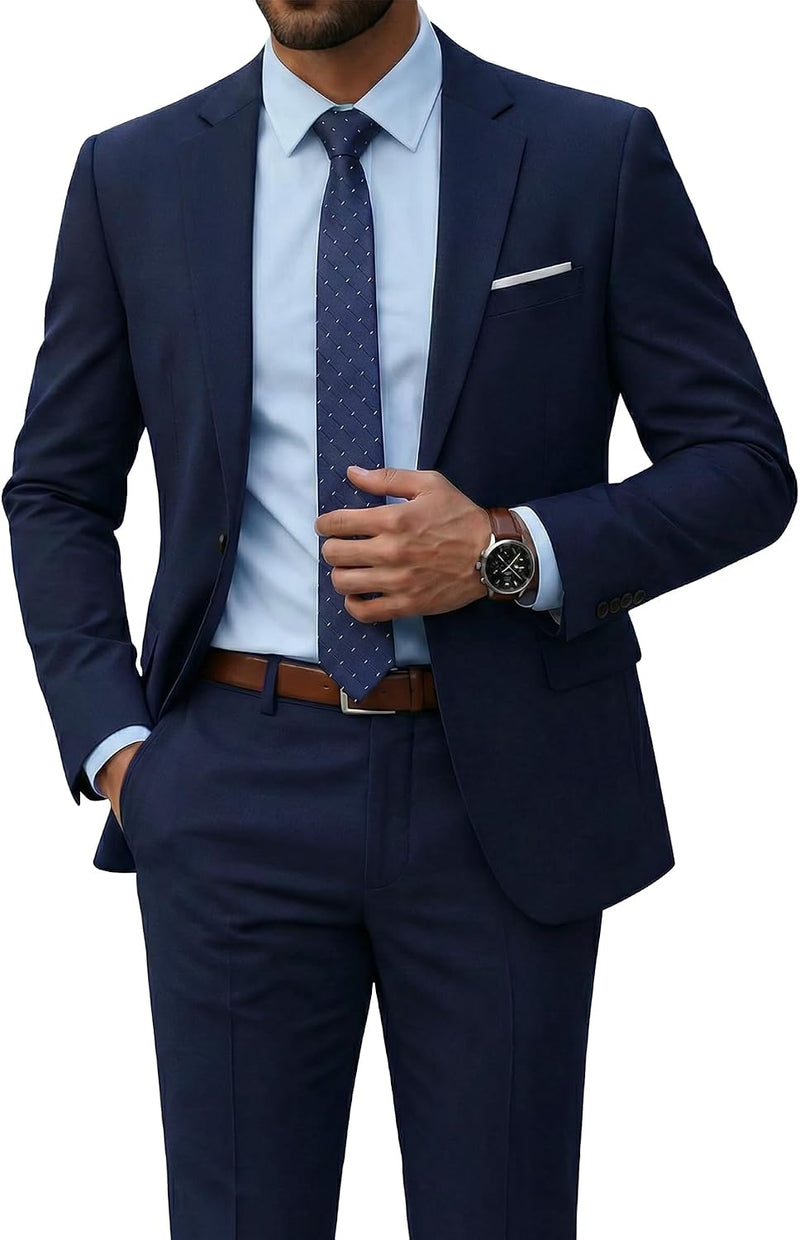 YND Men's One-Button Two-Piece Suit with Tie
