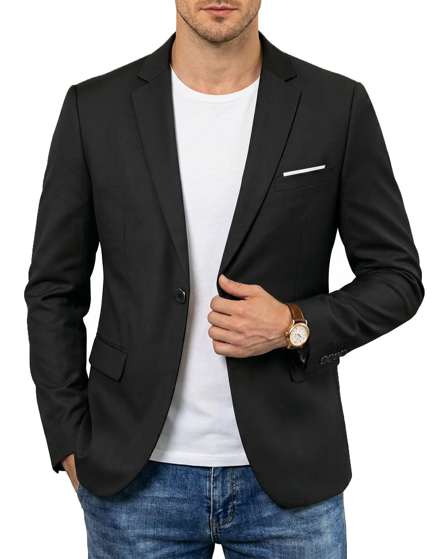YND Men's One-Button Slim-Fit Blazer — Black