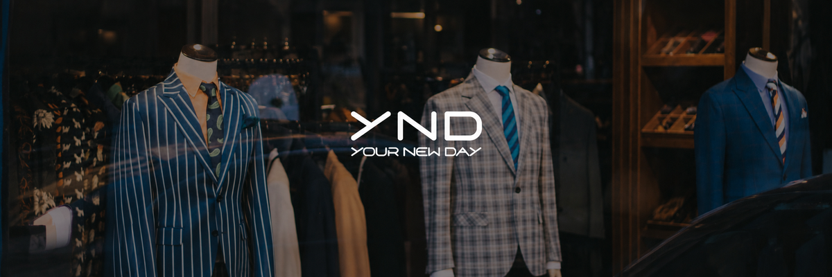 YND Your New Day — the original flagship banner with a collection of men’s suits