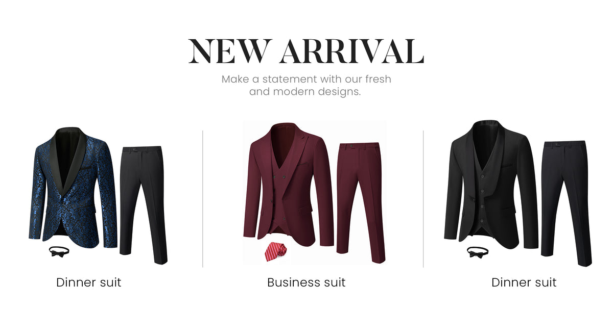 YND New Arrival collection: three suit looks for business and dinner occasions.