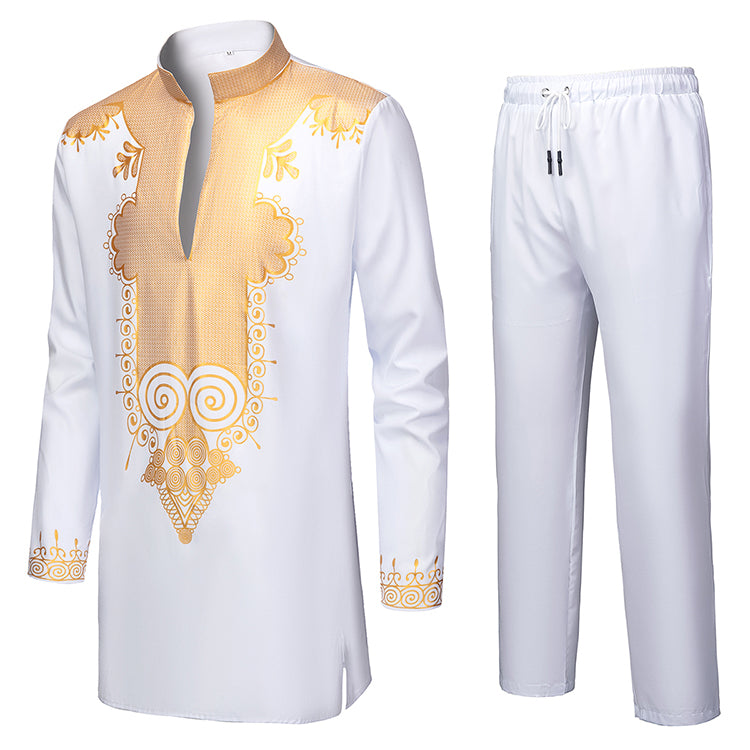 White and gold YND dashiki outfit.