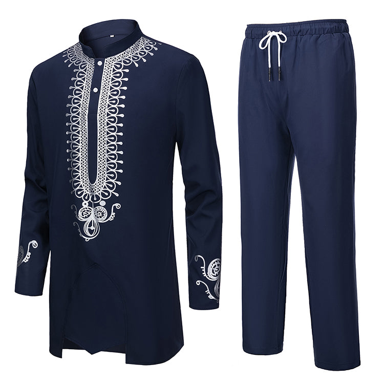 Navy YND dashiki outfit with silver details.
