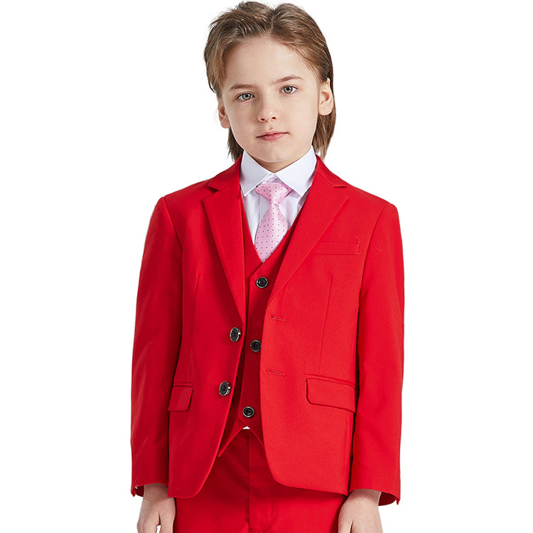 A boy wearing a red YND suit.